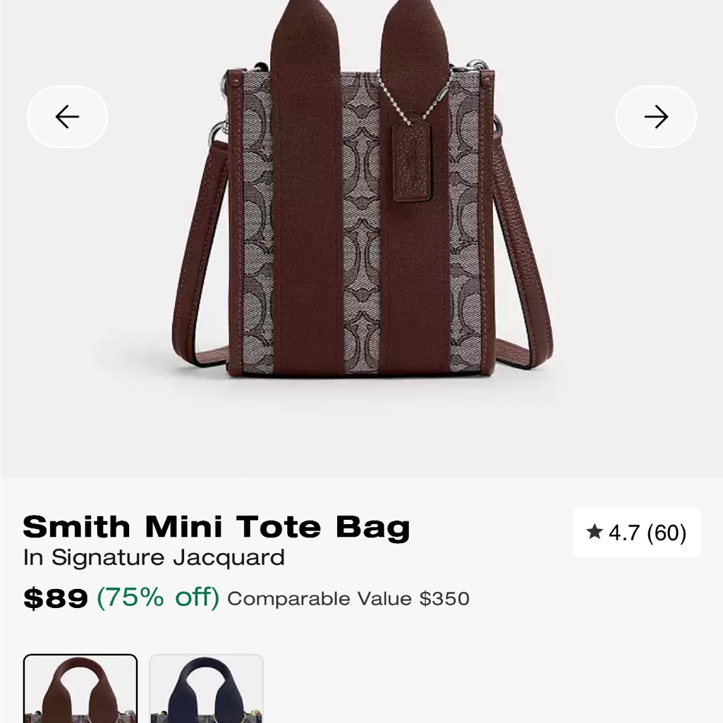 Coach Small Tote Bag New Canvas N Leather Signature Jacquard Pattern